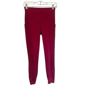Burgundy/Cranberry High Waist Yoga Pants Activewear Leggings with Pockets